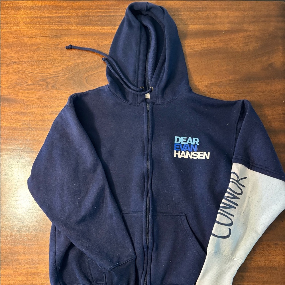 Dear Evan Hansen Navy Zip-Up Hoodie with “Cast”-like Sleeve
